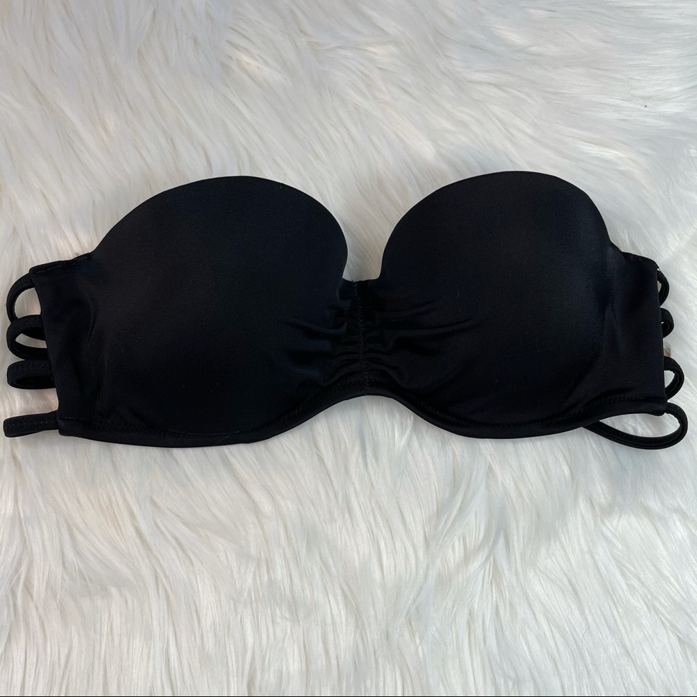 Shade & Shore Black Strapless Bandeau Bikini Top with Triple Side Straps
